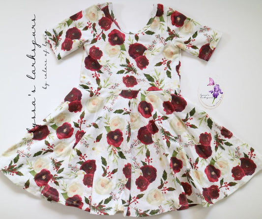 Christmas Floral Twirl Dress - Size 3T